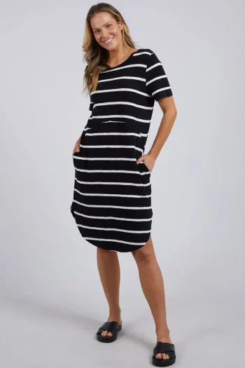 FOXWOOD Dresses-BAY STRIPE DRESS BLACK-WHITE
