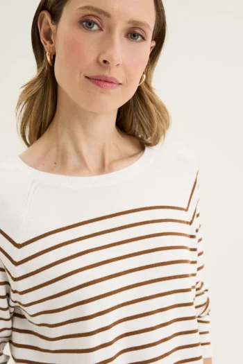 YARRA TRAIL Jumpers|Weekend Edit-BORDER STRIPE KNIT NUTMEG