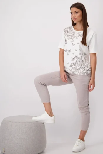 MONARI T Shirts|Tops-BUTTERFLY TEE OFF-WHITE