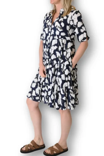 DRESS ADDICT Dresses-BUTTON THRU DRESS NAVY-WHITE