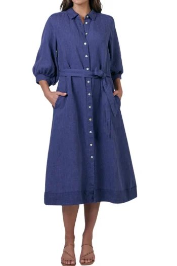 NATURALS BY O AND J Dresses-BUTTON UP DRESS BLUEBERRY