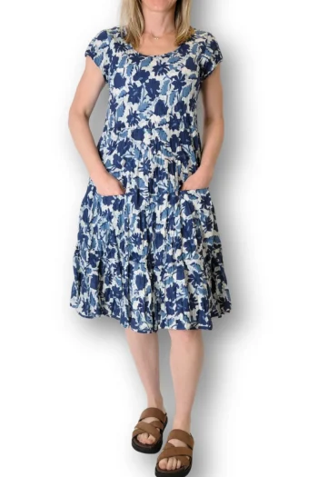 DRESS ADDICT Dresses-CAP SLV DRESS BLUE-WHITE