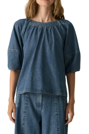 POL CLOTHING Tops|Travel Essentials-CARSEN TOP LIGHT-WASH