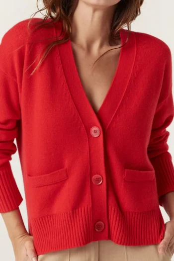 CABLE Cardigans|Winter Style-CASHWOOL V CARDIGAN POPPY