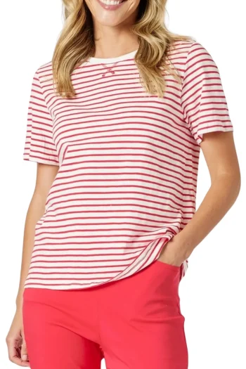 GORDON SMITH T Shirts-CLASSIC STRIPE TEE RED-WHITE