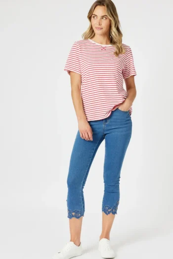 GORDON SMITH T Shirts-CLASSIC STRIPE TEE RED-WHITE