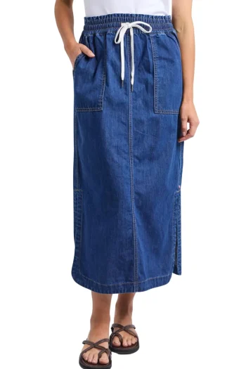 ELM Skirts-CLOVER MIDI DENIM SKIRT MID-BLUE