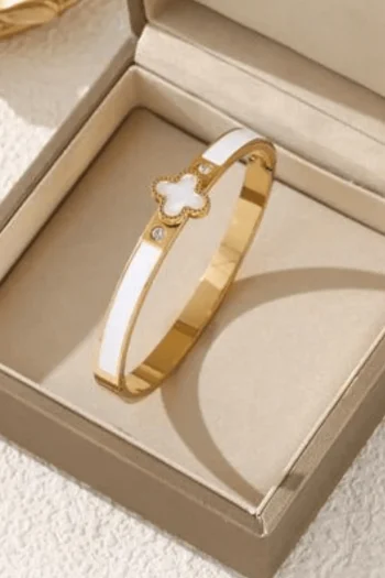 SUSAN ROSE Jewellery|Gift Guide-CLOVER ON ENAMEL BANGLE WHITE