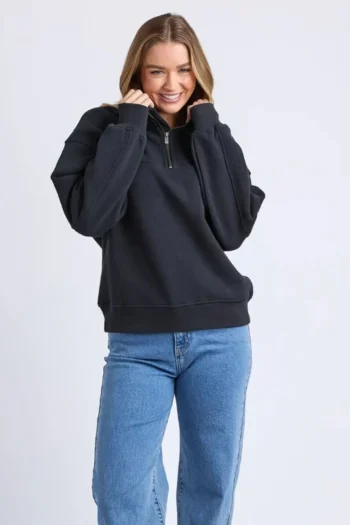 FOXWOOD Track Tops|Jumpers-COLLEGE ZIP CREW BLACK
