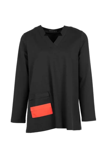 PERUZZI Tops-CONTRAST POCKET TOP BLACK