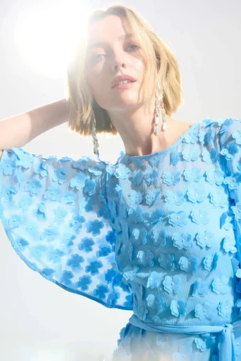 JOSEPH RIBKOFF Dresses-EMBROIDED CHIFFON DRESS SKY-BLUE