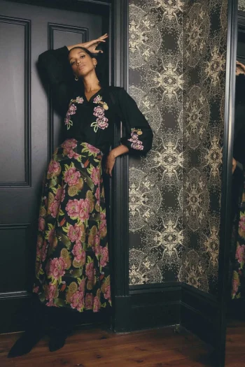 ONCE WAS Skirts|Winter Style-ESTRELLA LINEN SKIRT PRINT