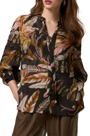 LOOBIES STORY Blouses|Winter Style-FEATHERINGTON BLOUSE BLACK