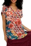CIENNA Tops-DIAMOND V NECK TOP FLORAL