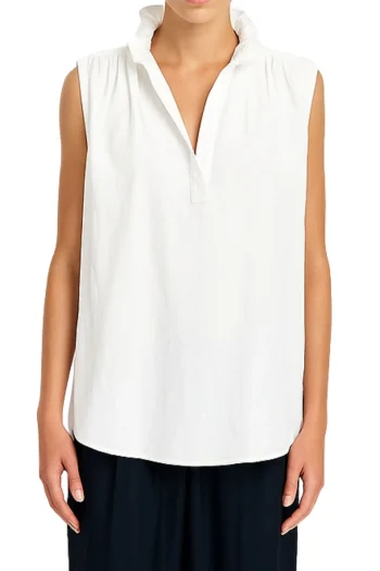 MELA PURDIE Tops-FRILL NECK TANK WHITE