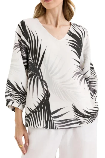 YARRA TRAIL Tops|Weekend Edit-FROND TOP BLACK-WHITE