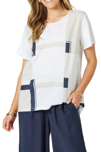 CLARITY Tops-GEOMETRIC TOP WHITE-NAVY