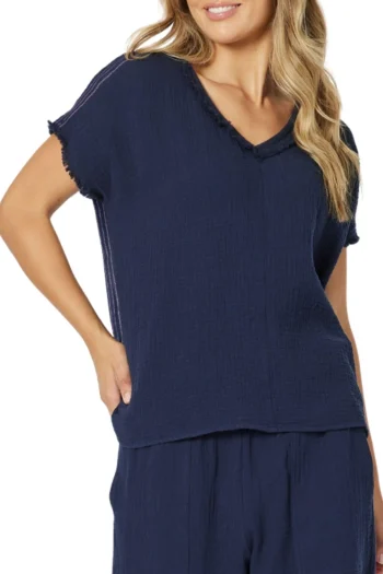 THREADZ Tops|Travel Essentials-HALEY BYRON TOP NAVY