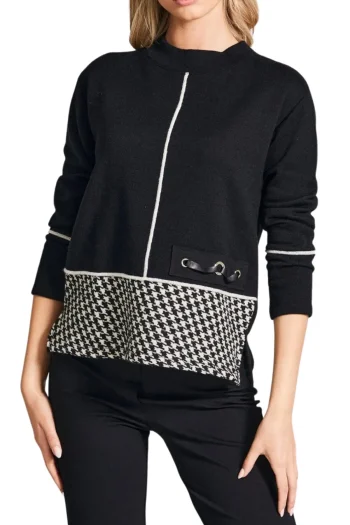 PERUZZI Jumpers|Winter Style-HERRINGBONE TRIM KNIT BLACK