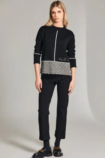 PERUZZI Jumpers|Winter Style-HERRINGBONE TRIM KNIT BLACK