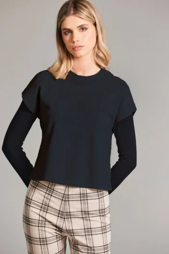 PERUZZI Tops-JACQUARD PLAIN TOP BLACK