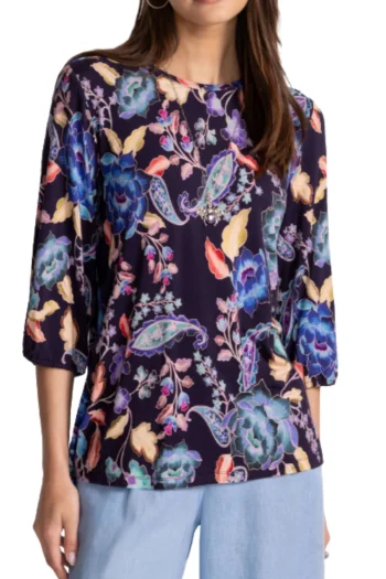JOHNNY WAS Tops-JANIE PUFF SLV TOP PRINT