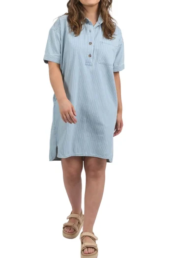 ELM Dresses-JENNA STRIPE DENIM DRESS BLUE-WHITE