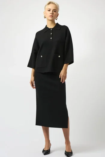 JOSEPH RIBKOFF Skirts|Winter Style-KNIT MIDI SKIRT BLACK