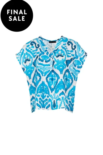 PERUZZI Tops-LINEN TOP TURQUOISE