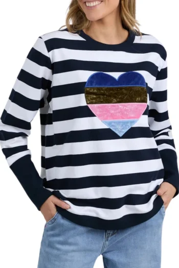 ELM Tracksuits|Track Tops-LINER HEART CREW NAVY-WHITE