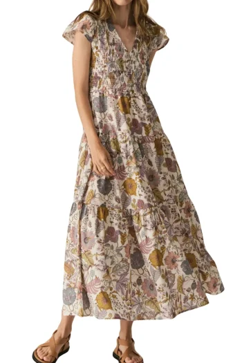 POL CLOTHING Dresses-MARLA SHIRRED DRESS PRINT