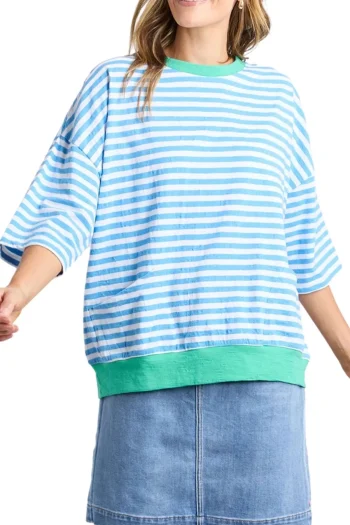 ELM Tops-MAZIE STRIPE SWEAT BLUE-STRIPE
