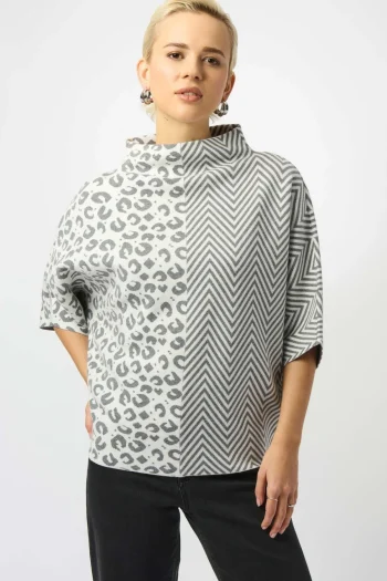 JOSEPH RIBKOFF Jumpers|Winter Style-MIXED PRINT SWEATER GREY
