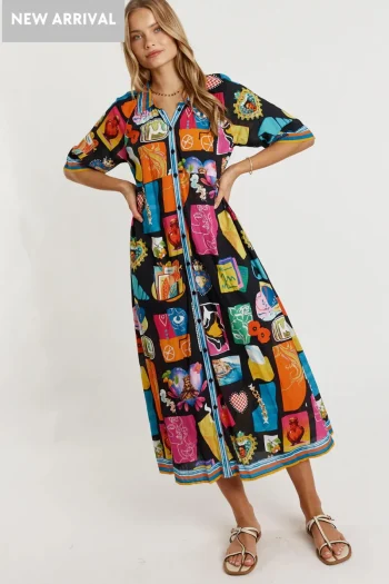 LULA LIFE Dresses-ODETTE BUTTONED MIDI BLACK