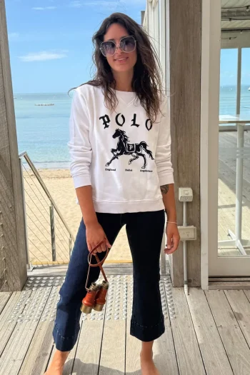 SOPHIE MORAN Tracksuits|Track Tops-POLO SWEATER WHITE-NAVY