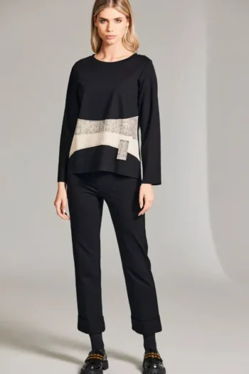 PERUZZI Tops-RAISED APPLIQUE TOP BLACK