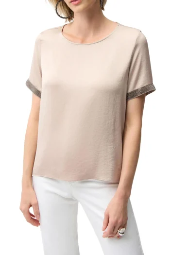 JOSEPH RIBKOFF Tops-SATIN WITH RHINESTONE DETAIL TOP PARCHMENT