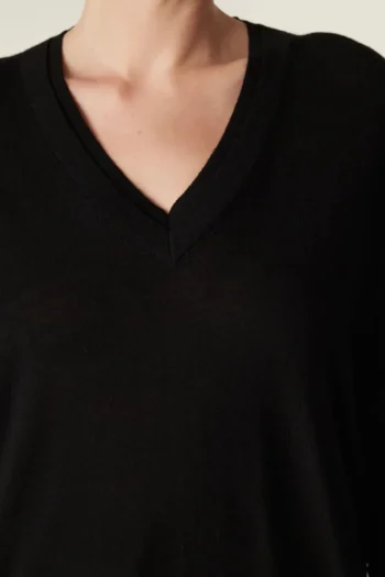 CABLE Jumpers|Winter Style-SAXON FINE MERINO JUMPER BLACK