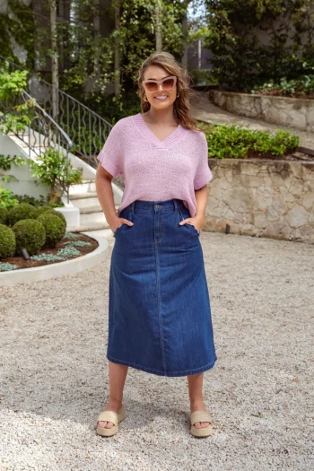 ELM Skirts-SCALLOP EDGE DENIM SKIRT MID-BLUE