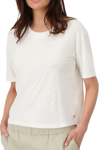 MONARI Tops-SEQUIN PEARL TEE CREAM