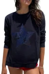 SOPHIE MORAN Tracksuits|Track Tops-SEQUIN STAR SWEAT NAVY