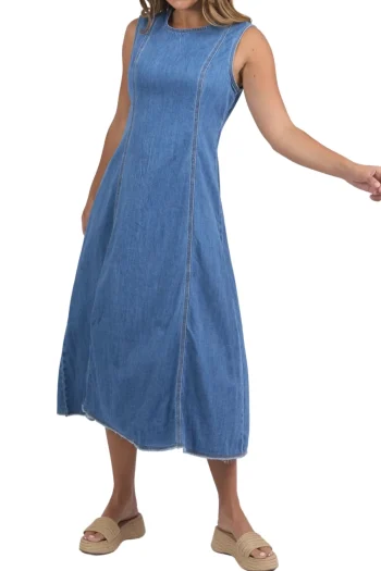 FOXWOOD Dresses-SOLENE DENIM DRESS MID-BLUE
