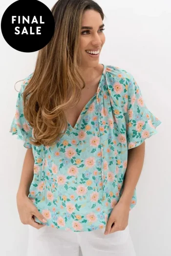 HUMIDITY Blouses-STARDUST BLOOM BLOUSE TURQUOISE