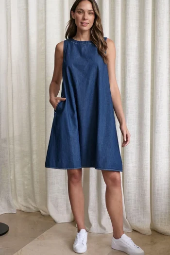 NATURALS BY O AND J Dresses-TIE BACK DRESS CHAMBRAY