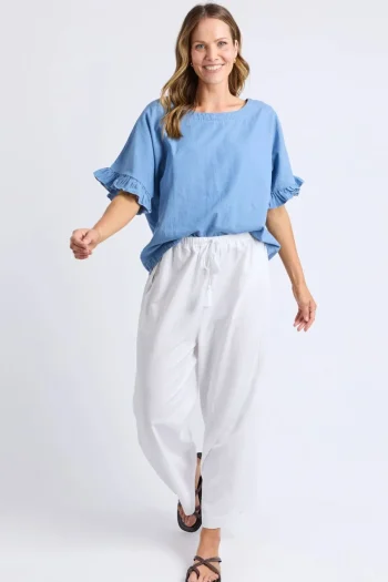 ELM Tops|Travel Essentials-TILDA CHAMBRAY SHIRT LIGHT-BLUE