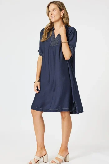 CLARITY Dresses-TOP STITCH DRESS NAVY
