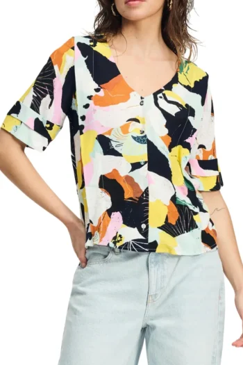 POM Tops-V NECK PARADISE TOP PRINT