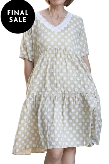 CAFÉ LATTE Dresses-V NECK SPOT DRESS NATURAL