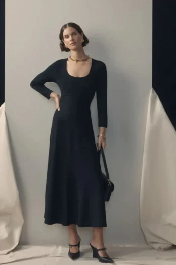 CABLE Dresses-WINTER CREPE BODICE DRESS BLACK