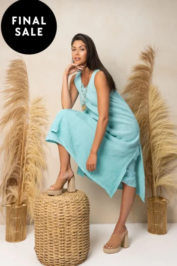 MADE IN ITALY Dresses|Weekend Edit-WOVEN S/LESS DRESS LAGOON